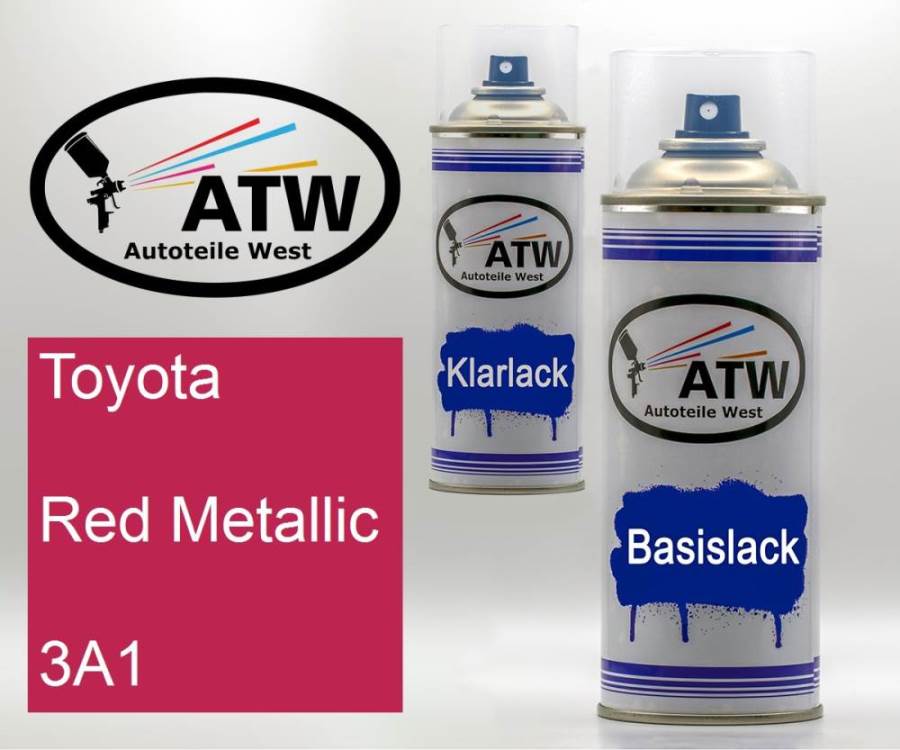 Toyota, Red Metallic, 3A1: 400ml Sprühdose + 400ml Klarlack - Set, von ATW Autoteile West.